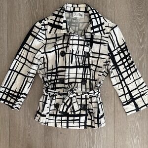 Joseph Ribkoff Abstract Belted Jacket Size 12 Art Deco Business Casual Brunch